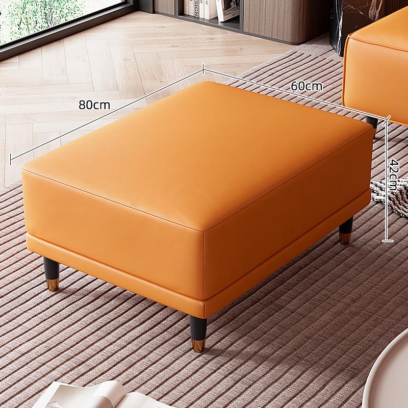 Faux Leather Ottoman Stool with Solid Wood Base, Modern Footrest for Living Room, Adjustable Padded Step Stool Shoe Bench