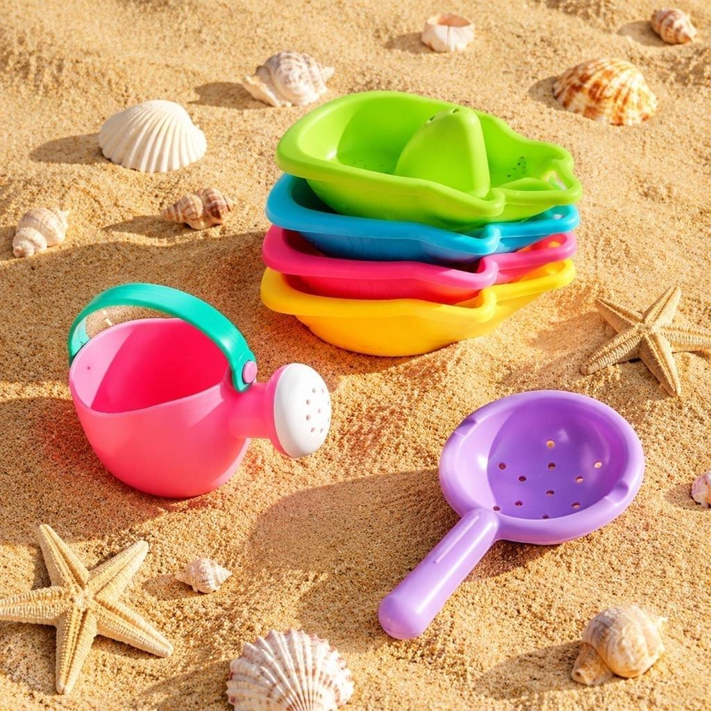 6pc Bath Toys Set Plastic Floating Boats Watering Can and Strainer for Kids Bath Time Play and Water Activities