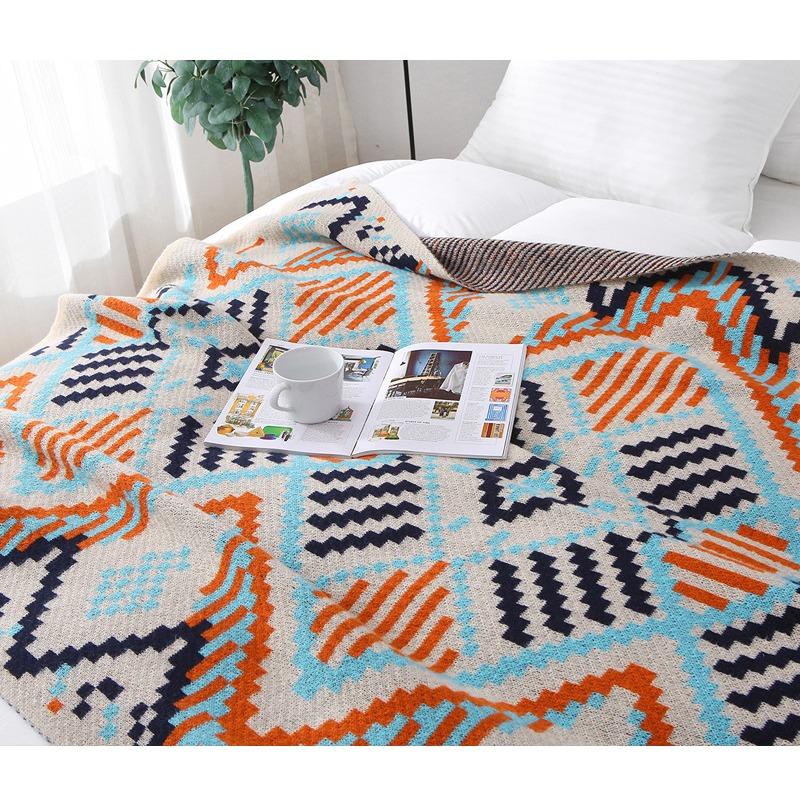 Blanket Multifunctional Boho Knitted Throw Vintage Wave Tassel Blanket for Sofa Couch Window Seat Lightweight Nap Air Conditioning Blanket