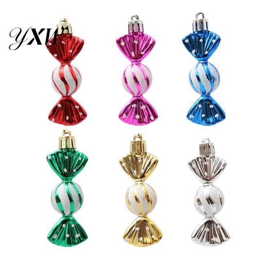 High-quality Plastic Hanging Candy Ornament 6Pcs/Box Christmas with Lanyard Unbreakable Reusable Electroplating Festive Decorations Holiday Decoration