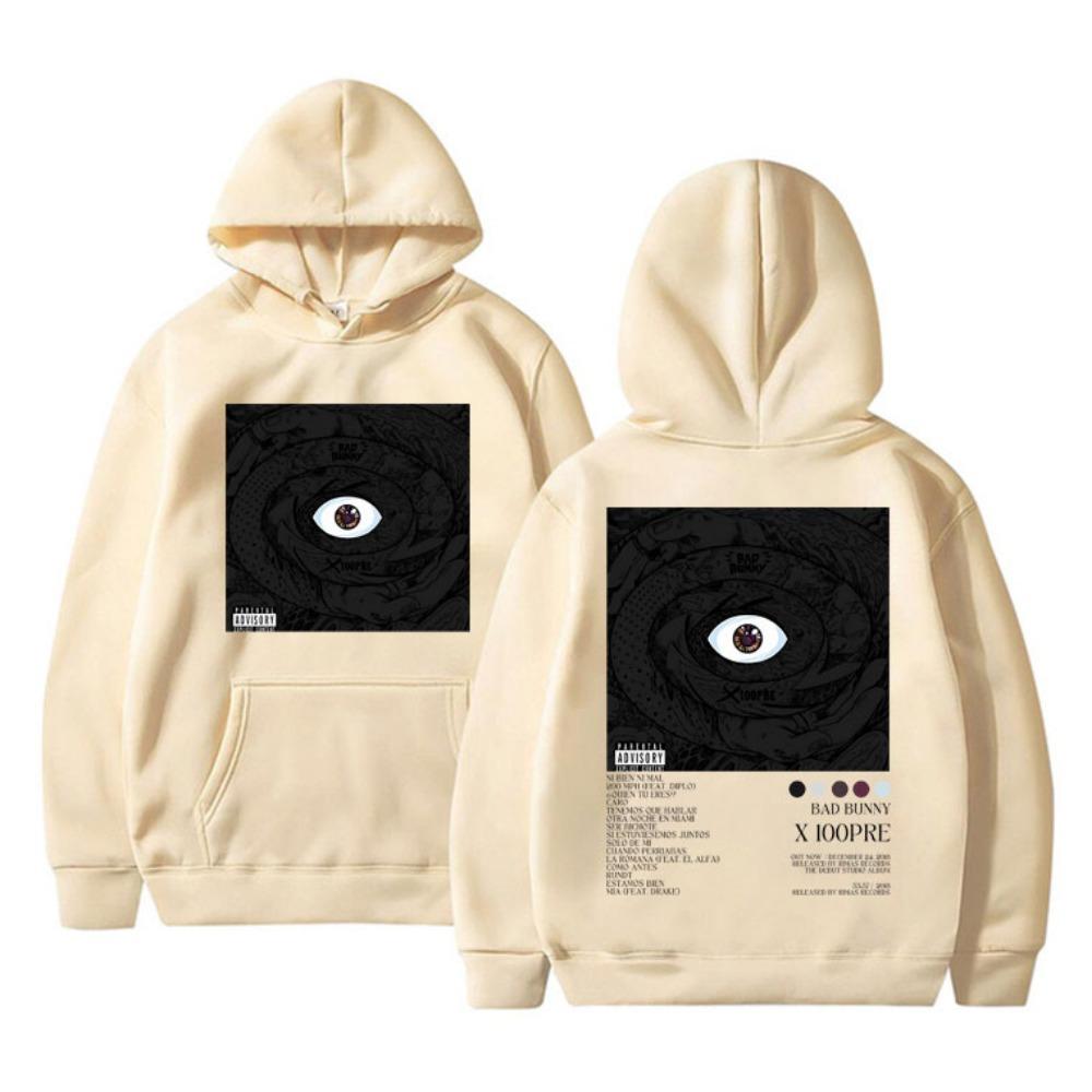 Rapper Bad Bunny X 100PRE Music Album Hoodie Double Sided Print Men's Women's Extra Large Hoodie Vintage Streetwear