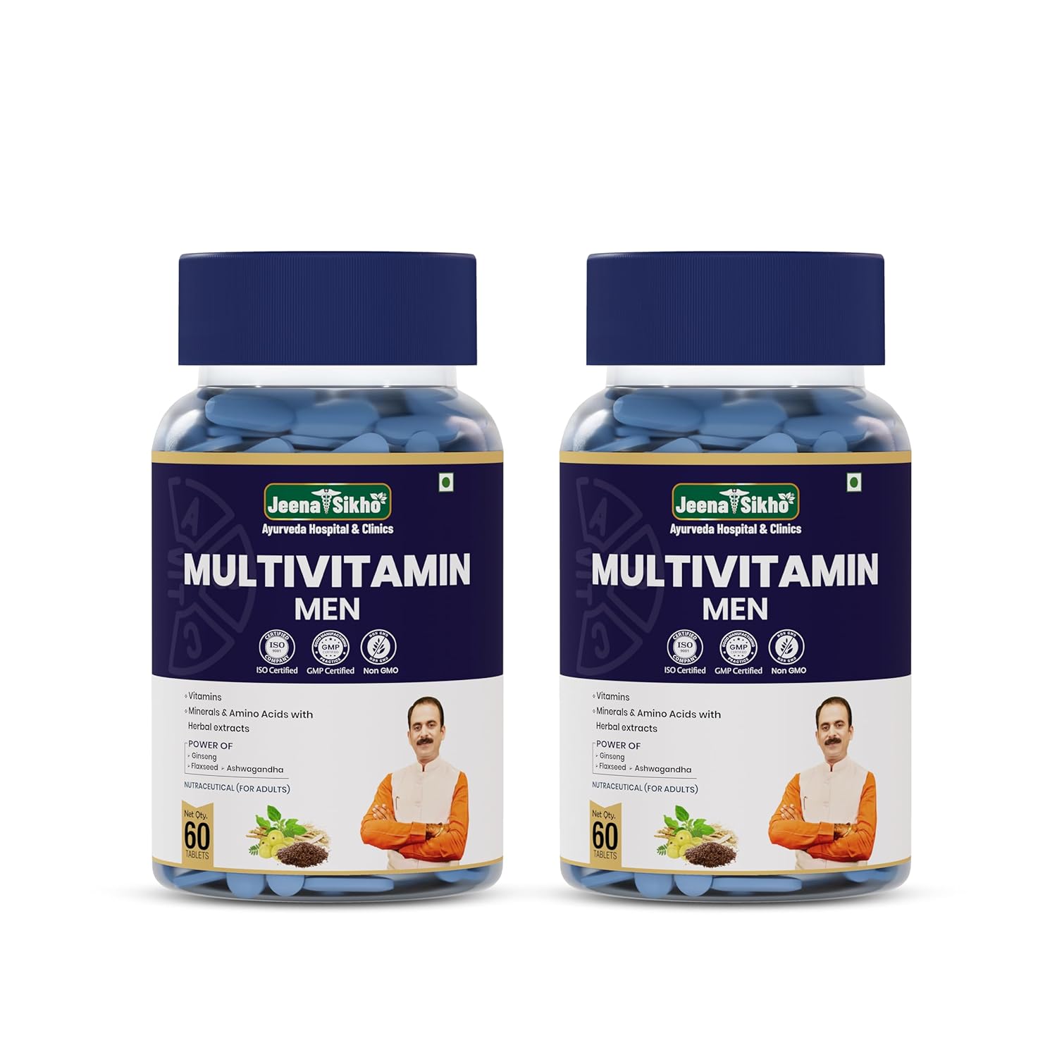 

Jeena Sikho Multivitamin Tablets for Men Vitamin B12 D2 K2 Ashwagandha Ginseng Daily Supplement 60 Tablets Pack of 2