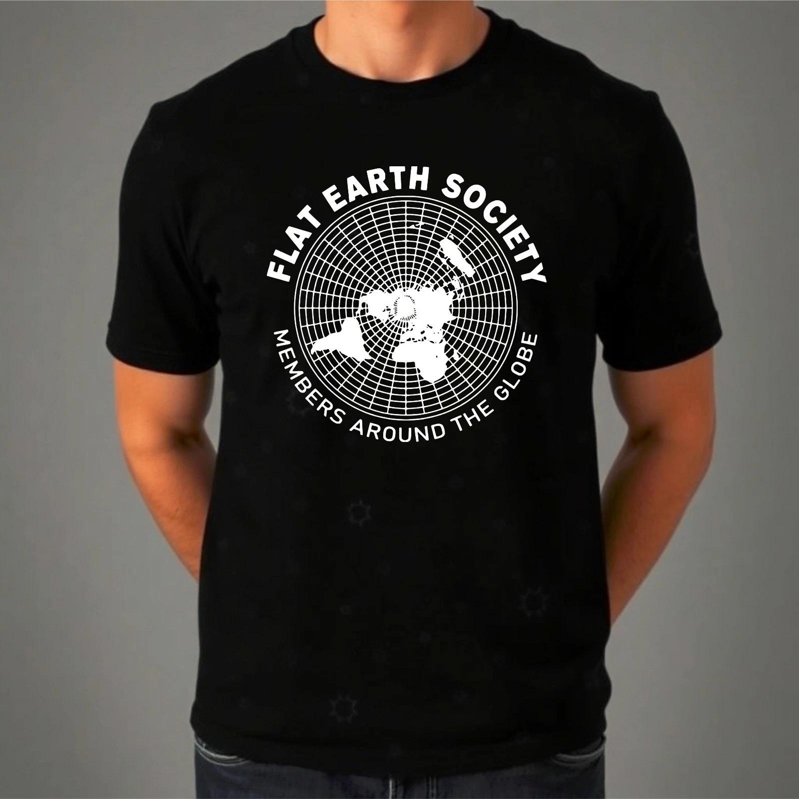 Flat Earth Society T-Shirt, Members Around The Globe Funny Joke Quote Unisex Tee XL