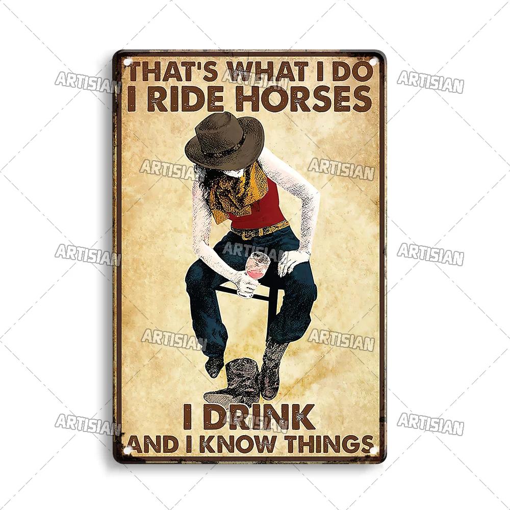Artisian Ride Horse Metal Poster Cowgirl Cowboy Tin Plate Horse Racing Decorative Sign Wall Decor Garage Bar Pub Club Hotel Cafe