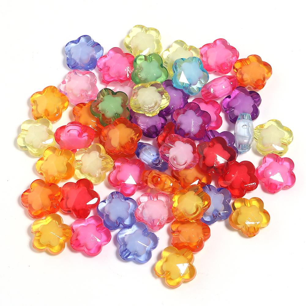 50pcs/lot Mixed Color Acrylic Beads Flower Oval Round Bucket Shape Loose Beads For DIY Bracelet Earrings Jewelry Accessories
