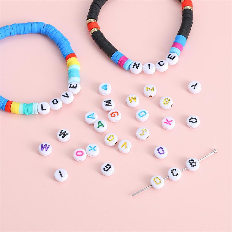 A-Z Letter Flat Beads Material Package DIY Handmade Material Package 26 English Letter Beads+Love Heart Beads For Jewelry Making DIY Bracelet Necklace