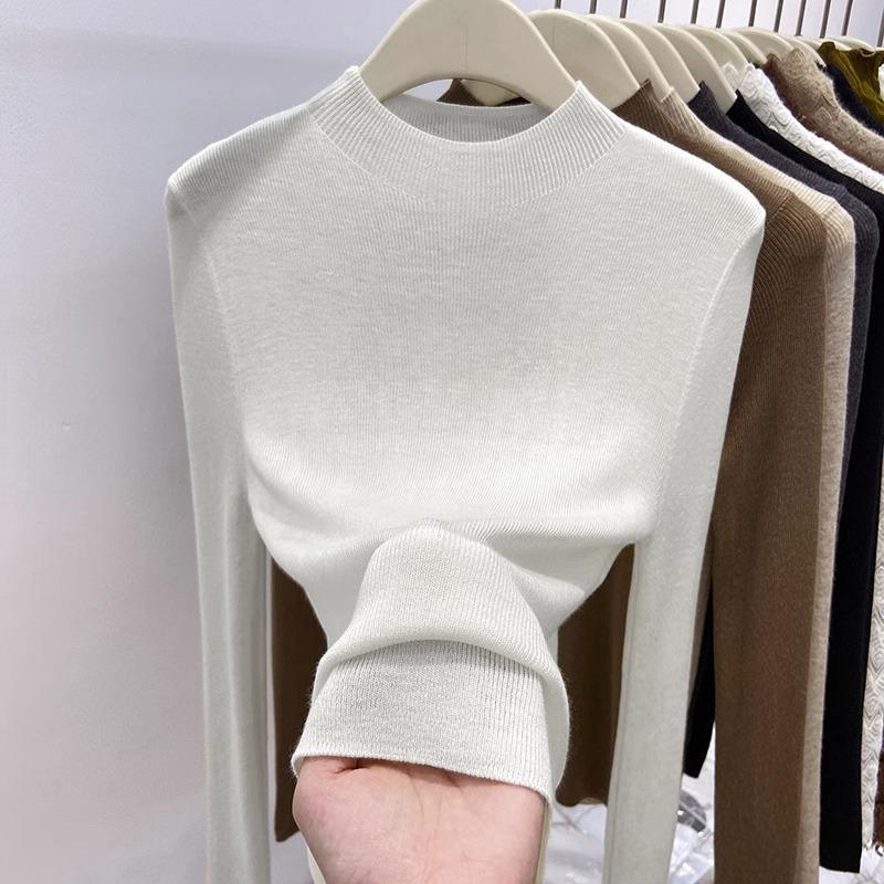 Autumn Winter New Semi-turtleneck Knitted Women Sweater Female Slim Fashion Elegant Pullover Thin Inner Bottoming Shirt Solid Loose Casual Simple Tops