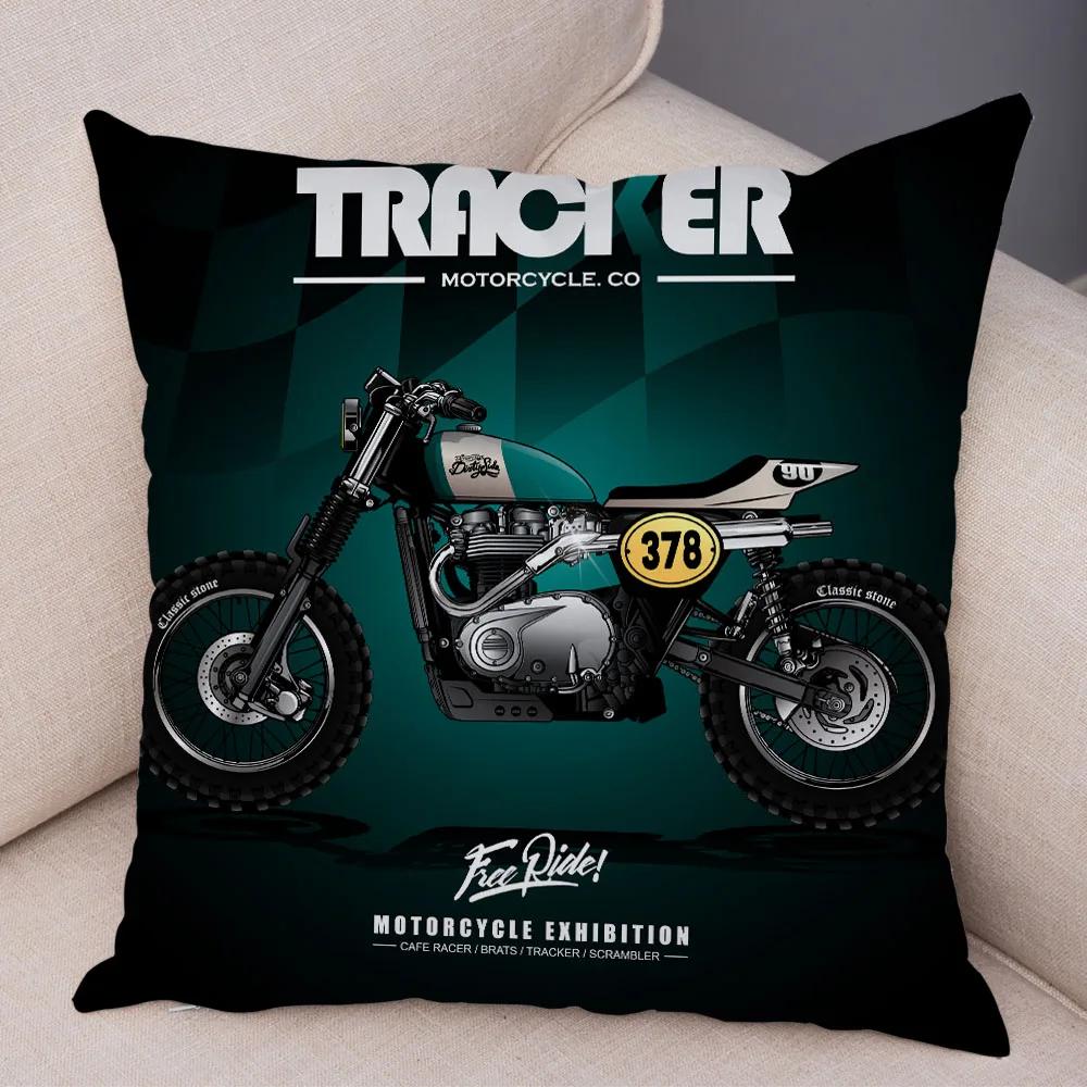 Bunter Motorrad Kissenbezug Dekor Vintage Stil Motorradrennen Kissenbezug Weicher Plüsch Kissenbezug für Sofa Zuhause Auto 45x45cm