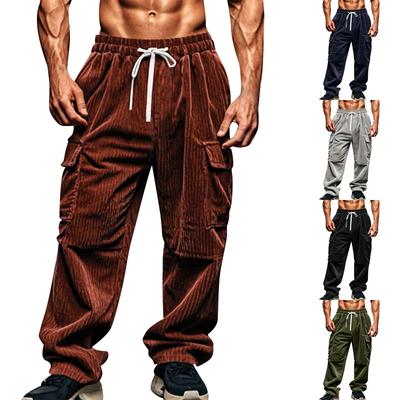 Men's Corduroy Casual Pants With Breathable Wide Legs And Multiple Pockets Straight Leg Pants