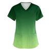 Women's fashionable V-neck short-sleeved pocket protective work uniform with printed design