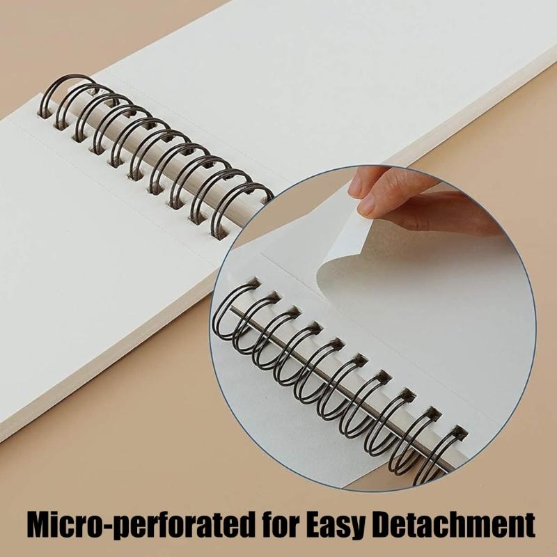 Cuaderno de dibujo de tapa dura, 100 hojas, papel de 68 lb/100 g/m², encuadernación de espiral doble, bloc de dibujo para artistas principiantes, bocetos y garabatos.