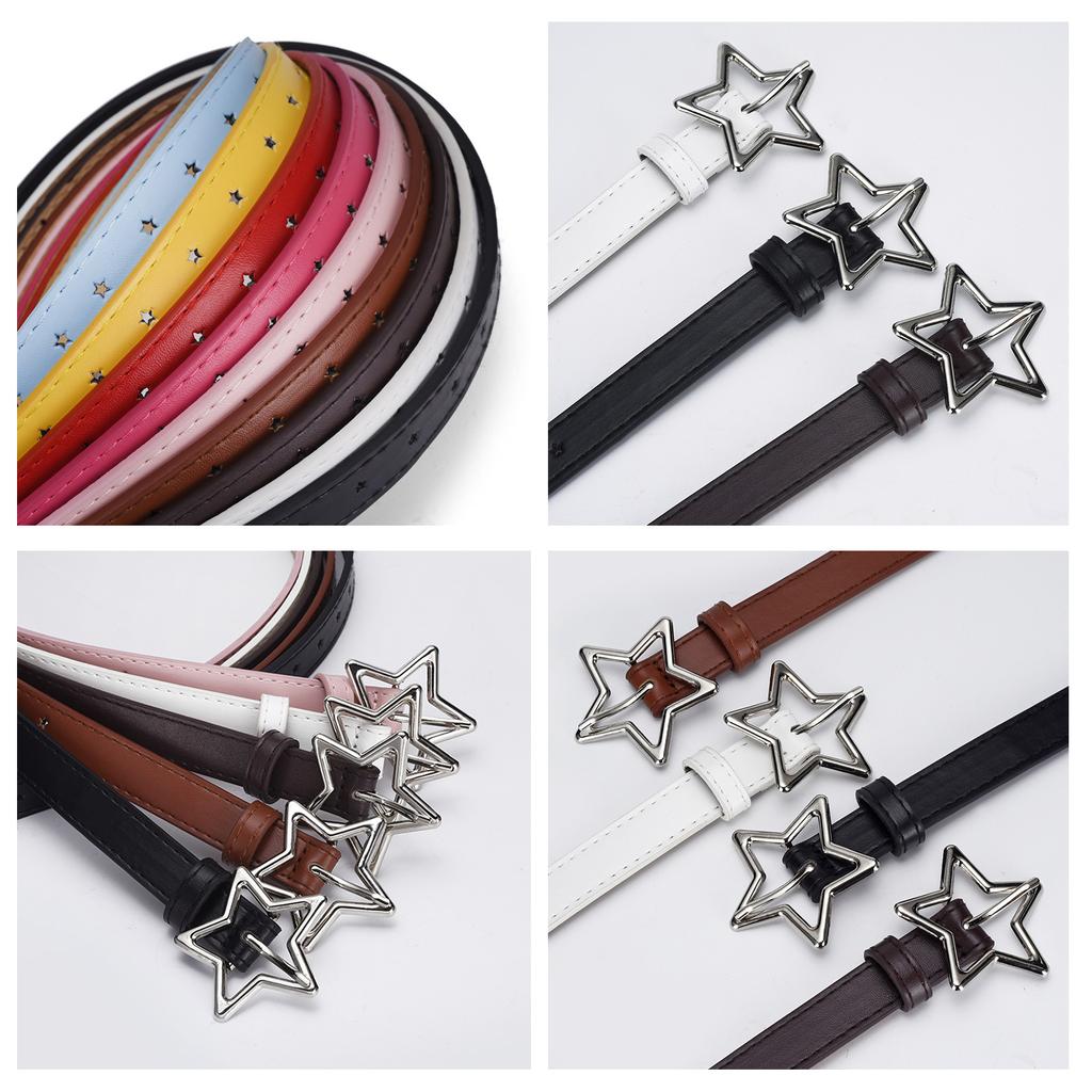 Hollow Star Buckle PU Leather Belt for Children, Thin Star Cutout Hole Waist Strap Decorative Belt for Jeans Dresses