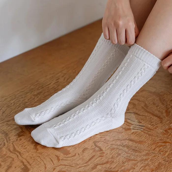 GGRN Women's Fashion Socks_W-L-415 168N Cotton Cable Knit