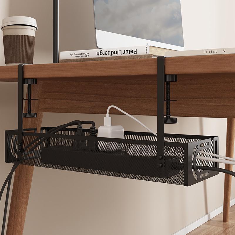 Punch-Free Retractable Under-Desk Cable Management Shelf and Storage Rack