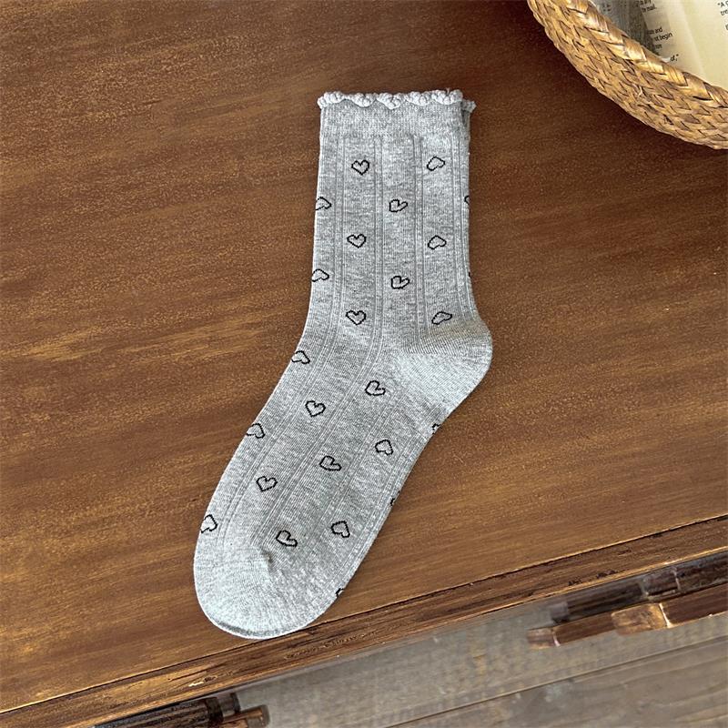 Female Spring and Autumn Sweet Polka Dot Curled Edge Bow Bubble Mouth Ballet Wind in The Tube Pile Socks