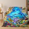 3D Illusion Underwater World Marine Life Shark Dolphin Cartoon Flannel Blanket Throw Blanket for Bedroom Living Room Bed Travel