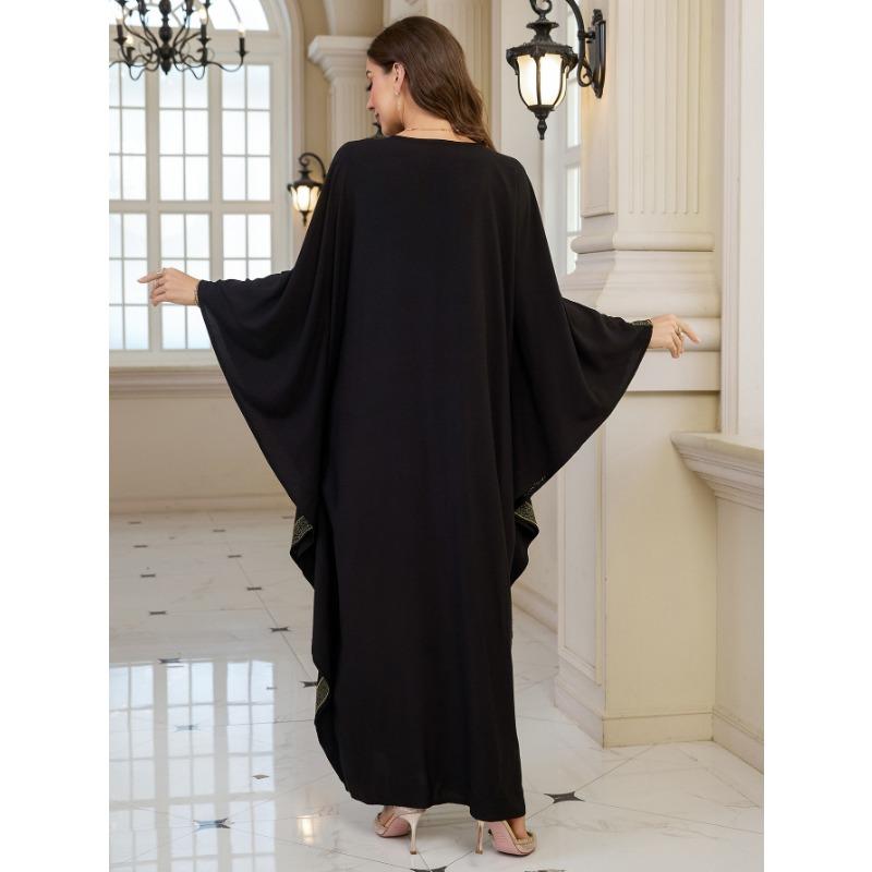 Women's Fashion Spring Fall Long Sleeve V-Neck Loose Waistline Casual Dresses