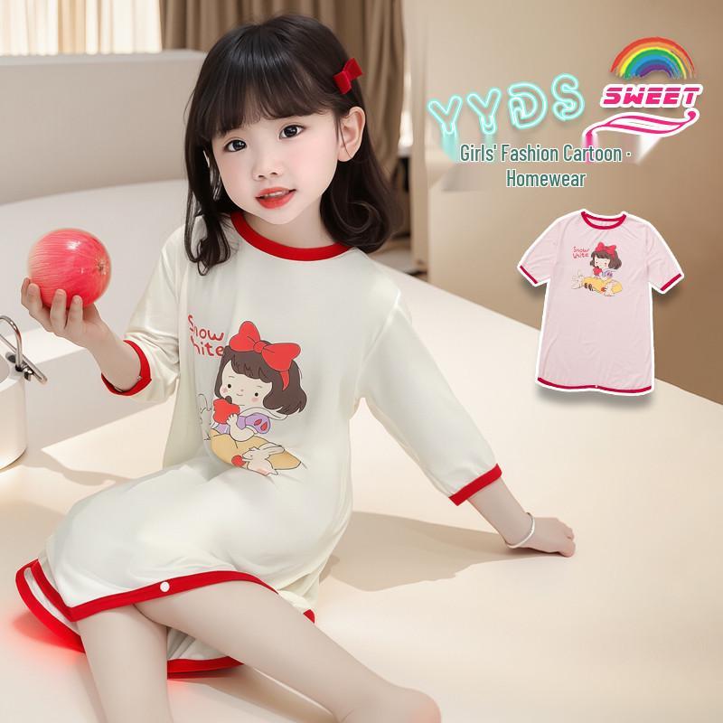 Girls' Cartoon Short Sleeve Summer Nightgown - Children's Sleepwear