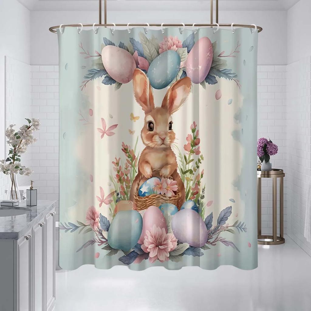 1 180x180cm Easter themed cartoon rabbit Easter egg pattern printed shower curtain partition bathroom waterproof
