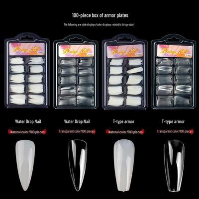 100-Piece Transparent Nail Art Set: Full and Half-Stick Trapezoidal & Water Drop Fake Nails