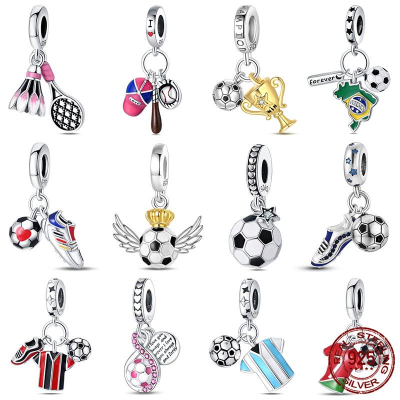 Compatible With Authentic Original Bracelets and 3MM Bracelets Do It Yourself European Football Charm Bead Components 100% Copper Metal High Quality