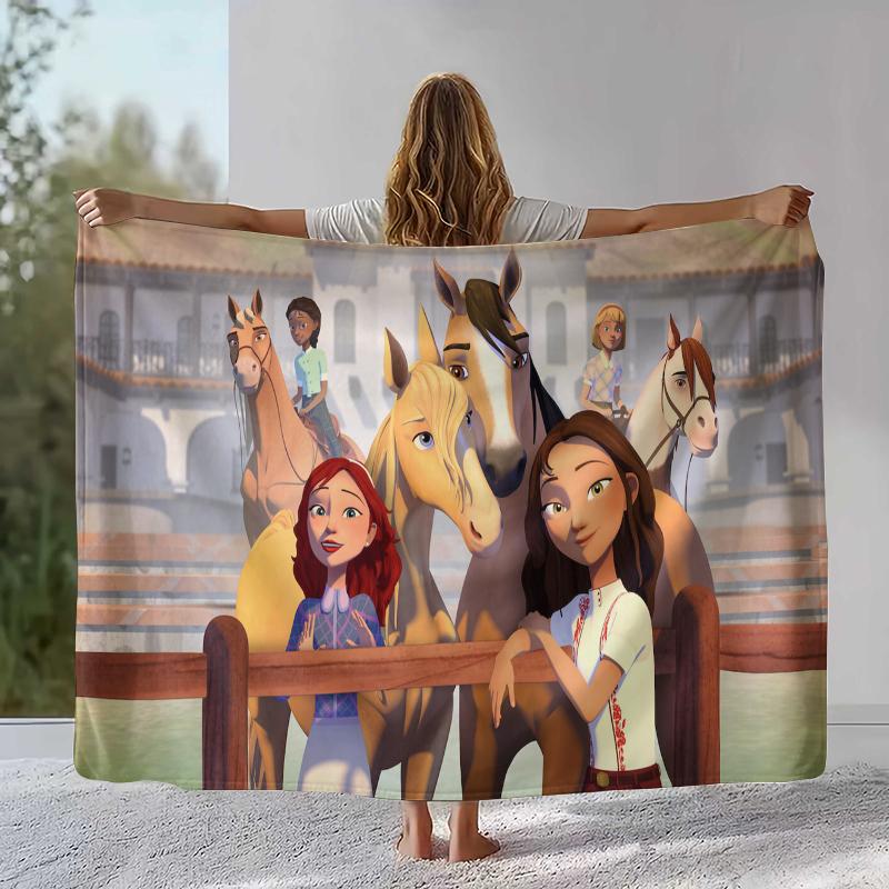 Cartoon-Geist auf freien Pferden Flanelldecke, Ultraweiche Warme Plüschdecke für Zuhause Schlafzimmer Bett Sofa Abdeckung Camping Picknick