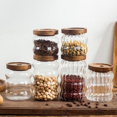 Acacia Wood Press-Top Borosilicate Glass Jar for Coffee, Snacks & Tea - Moisture-Proof Storage Container