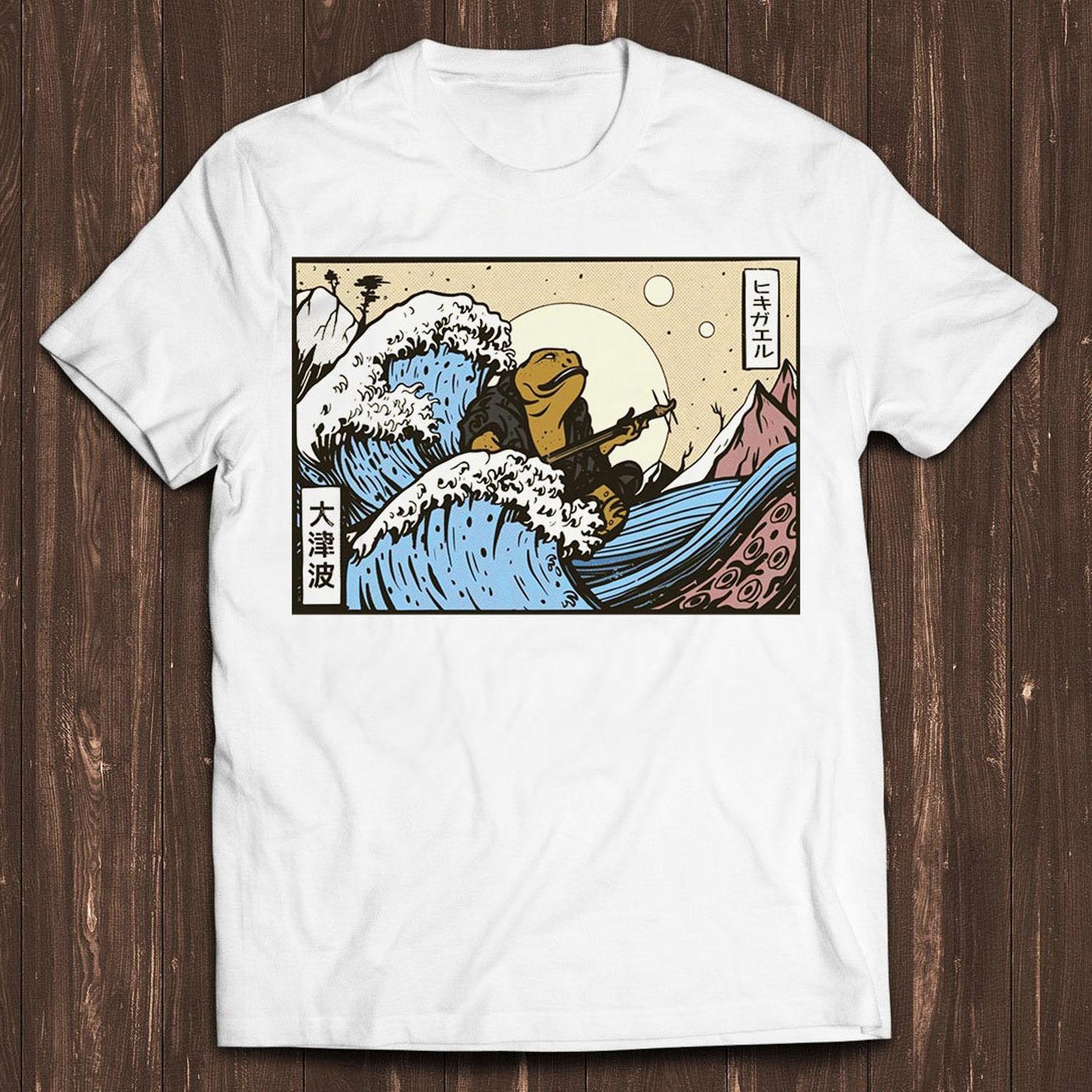 Japanese Toad Frog Playing Banjo Guitar The Great Wave Off Kanagawa Funny Gamer Meme Music Gift Tee T Shirt C1590 S