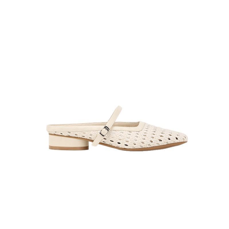 [Shei Su Yinyin] Paris vacation~ square head woven thick heel bag head Mary Jane slippers women's half drag sandals