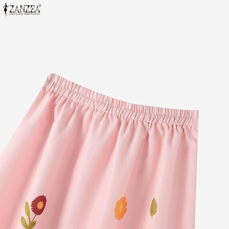 ZANZEA Women Casual Elastic Waist Loose Summer Floral Skirts