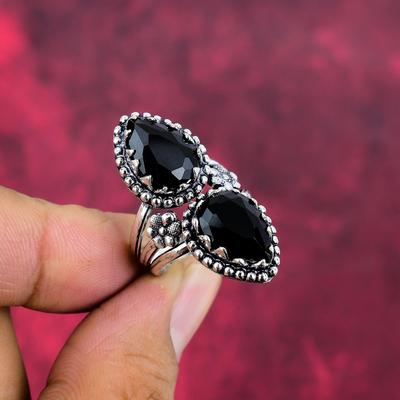 Czarny pierścień Spinel, 925 Solidny pierścień ze srebra próby 925, ręcznie robiona biżuteria z kamieni szlachetnych, prezenty dla żony, nowy pierścień