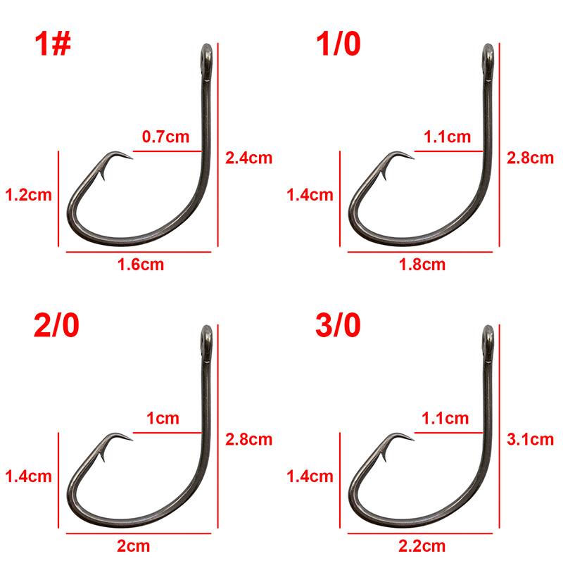 50pcs 7381 High Carbon Steel Fishing Hooks Black Wide Gap Offset Sport Circle Bait Fishing Hook Size 1 1/0 2/0 3/0 4/0 5/0