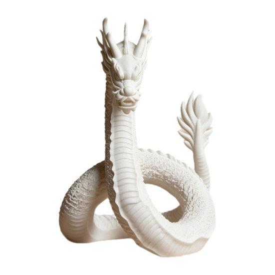 White Chinese Dragon Statue 3D Printed Oriental Dragon Figurine