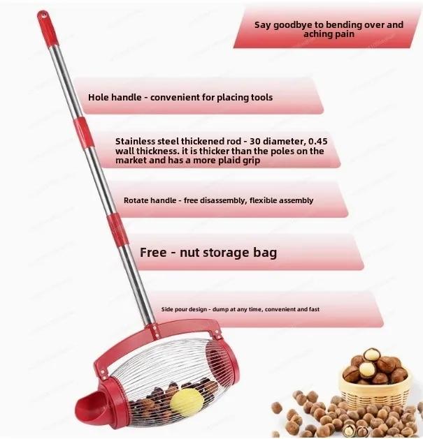 Garden Rolling Nut & Fruit Collector, Non-Telescoping Harvester Tool for Picking Walnuts & Chestnuts
