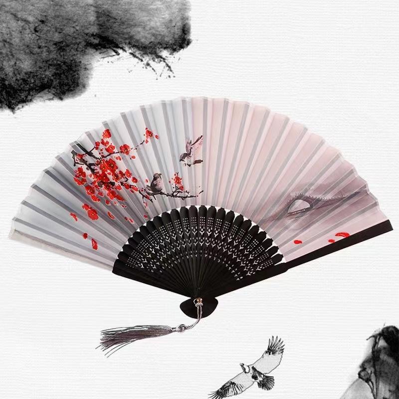 Vintage Style Silk Folding Fan Chinese Japanese Pattern Art Craft Gift Home Decoration Ornaments Dance Hand Fan