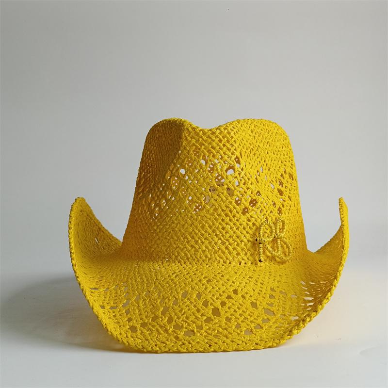 Yellow Western Cowboy Straw Hat Letter Straw Hats For Women Men Summer Outdoor Holidays Beach Sun Hat For Women Sombrero