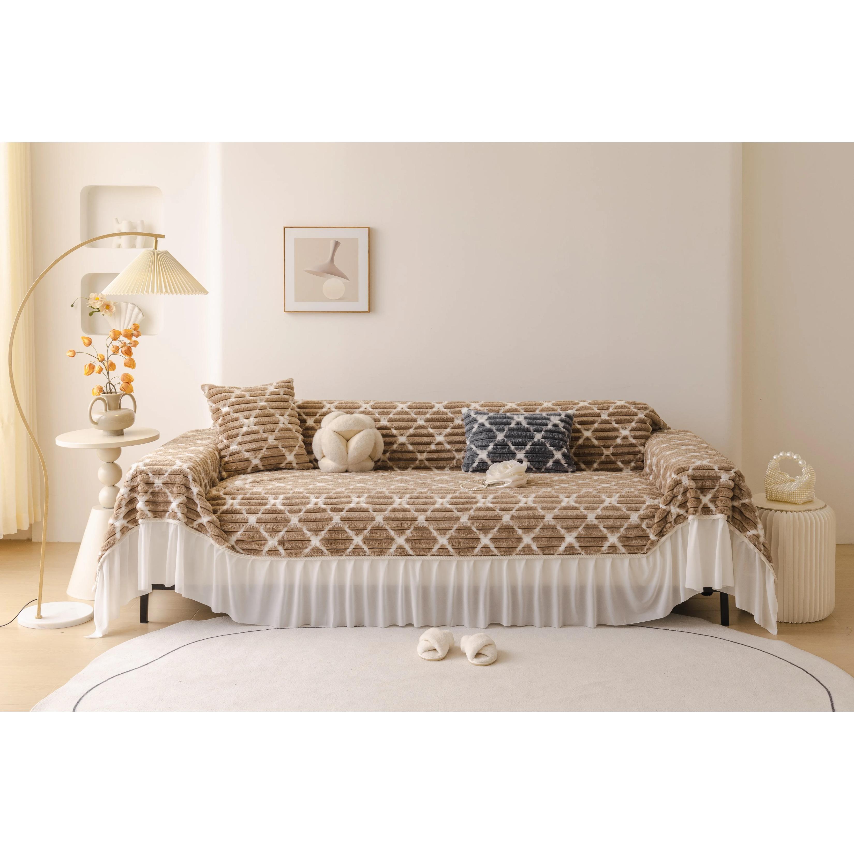 

Funda Sofa Living Room Толстый теплый диванный плед Зимний шерпа кружево шитье Кемпинг Пикник Диван Чехол 180x130
