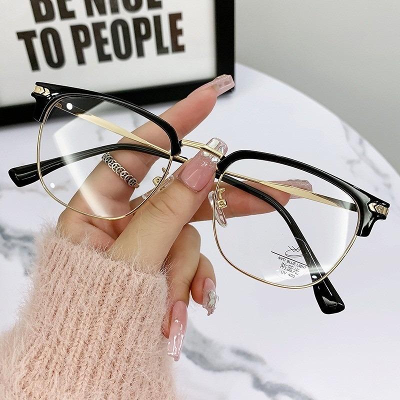 Square Frame Tide Anti Blue Light Eyeglasses Metal Frame