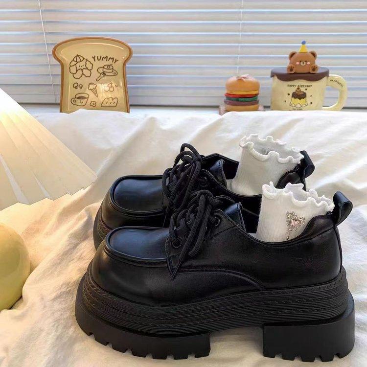 Versatile heightening platform small leather shoes women's 2025 autumn new black small high-heeled British style loafer single shoes