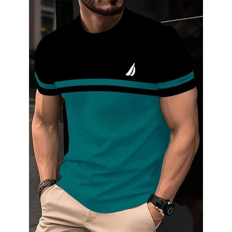 Sommer Rundhals 3D Streifenmuster Print Top Modische Lässige Kurzarm Herren T-Shirts