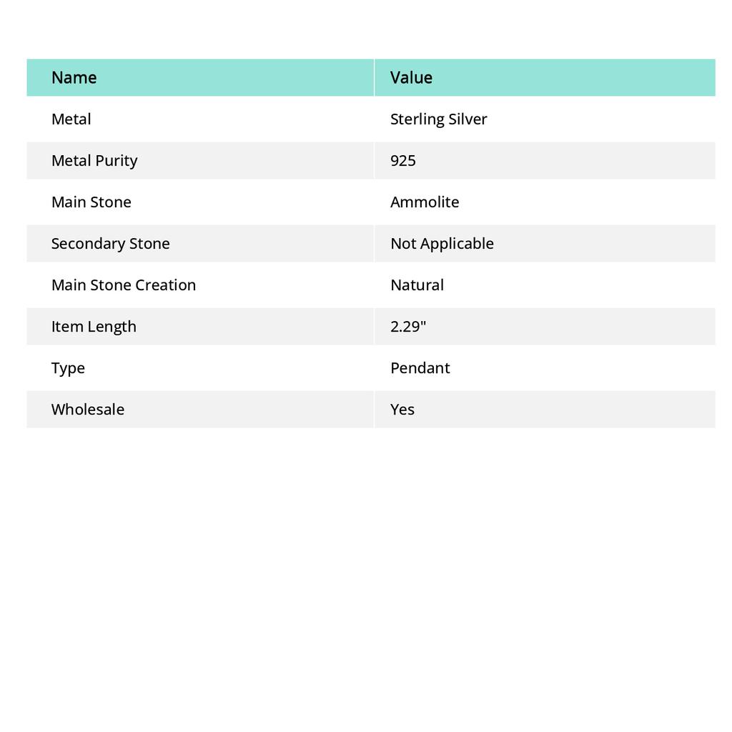 Ammolit Edelstein handgefertigt 925 Sterling Silber Schmuck Anhänger 2,29" t8Q62
