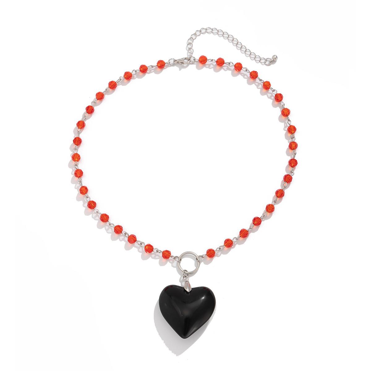 

Готическое большое женское ожерелье с подвеской в виде сердца в виде сердца, винтажные хрустальные бусины, колье на Хэллоуин, украшения Y2K, аксессуары