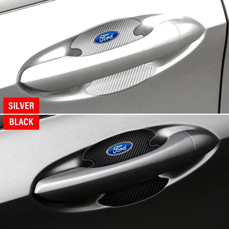 Carbon Fiber Car Door Handle Protection Sticker Emblem Accessories for Ford Mustang Focus 2 3 4 Mondeo Fiesta Ghia Car Styling