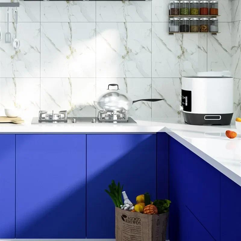 PVC Dark Blue Wall Sticker Self-Adhesive Solid Color Wallpaper Cabinet Refurbished Matte Film Waterproof Bedroom Room Decoration
