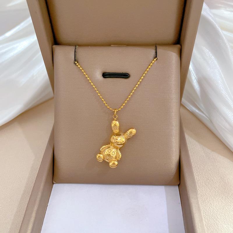 Three-Dimensional Bear Temperament Personality Minimalist Wind Furnace Real Gold Necklace Female Collarbone Chain