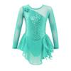 Girls Jazz Dance Bodysuit Rhythmic Gymnastics Stage Wear Sequin Tulle Splice Long Sleeves Cutouts Back Figure Ice Skating Athletic Skirted Leotard