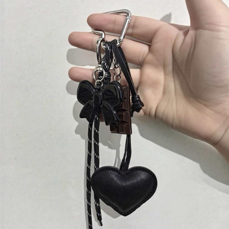 Fashionable Retro Bow Heart Bag Charm Y2K Ins Style Woven Rope Keychain Pendant Girly Trendy Car Key Holder Gifts