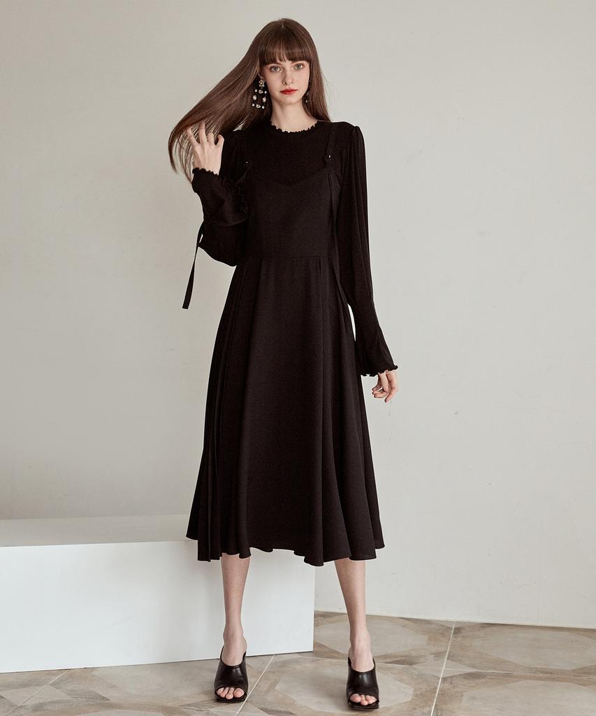 Etmont Shoulder Strap Flare Dress Black