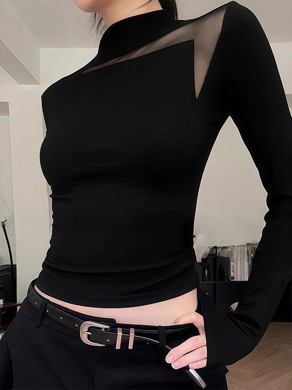 Women's Trendy Autumn Mesh Spliced Long Sleeve Slimming Top