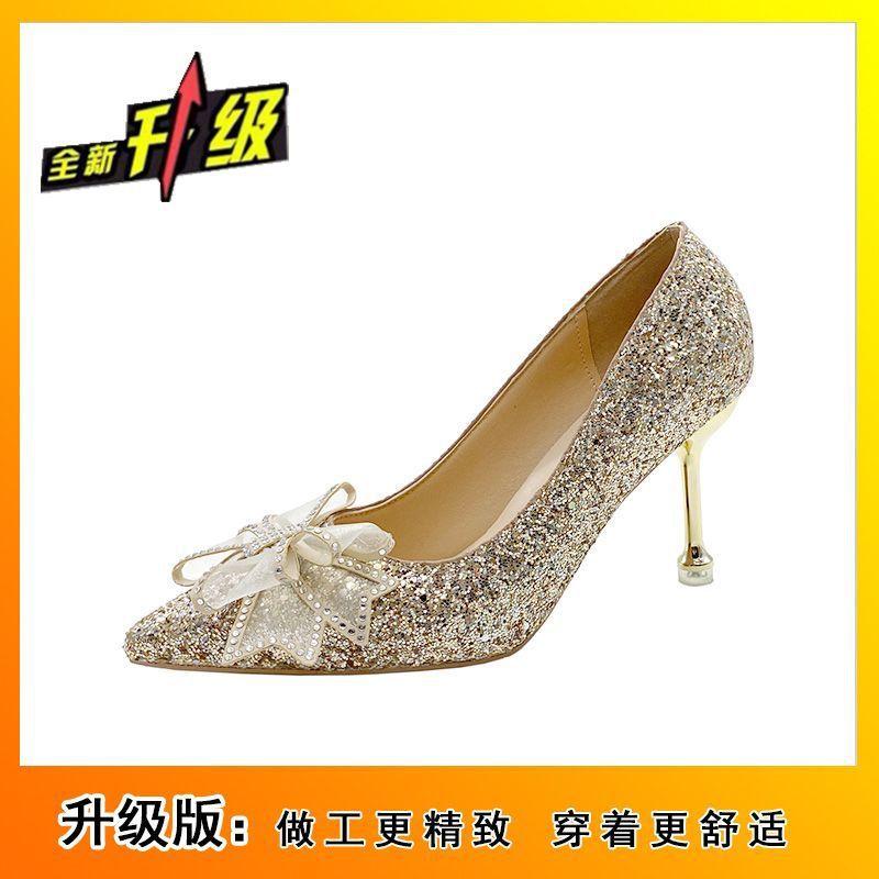stiletto bow bridesmaid crystal high heels Mary Jane single shoes French wedding dress wedding shoes 2025 spring and autumn new